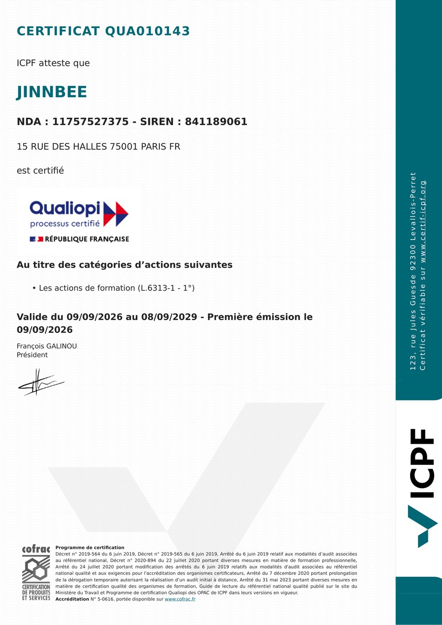 Certificat Qualiopi Jinnbee